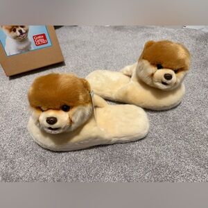 Cute “Boo” Pomeranian Dog Plush Slippers with box and tags